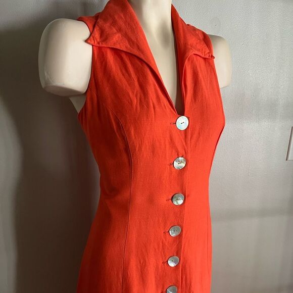 Vintage Coldwater Creek Orange Linen Blend Dress 8 Button Front Y2K Cottagecore - Picture 9 of 9